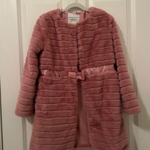 Janie and Jack Pink Faux Fur Coat with Bow